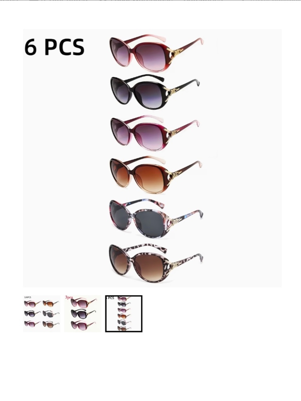 6pcs Ladies Glasses Fashion Oversized Ladies Sunscreen Summer Anti-glare